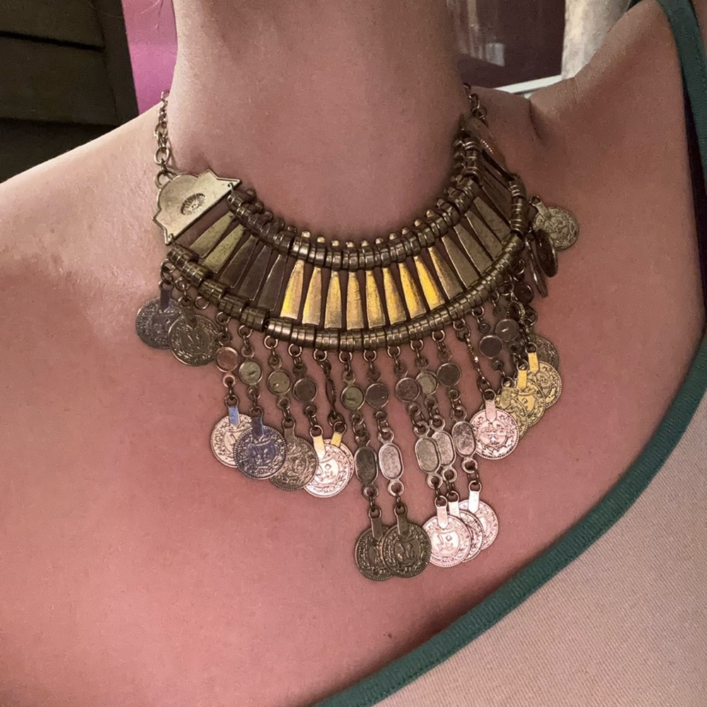 Gold Tone Coin Jewelry Necklace, Grecian Goddess Costume Necklace, Coin Necklace